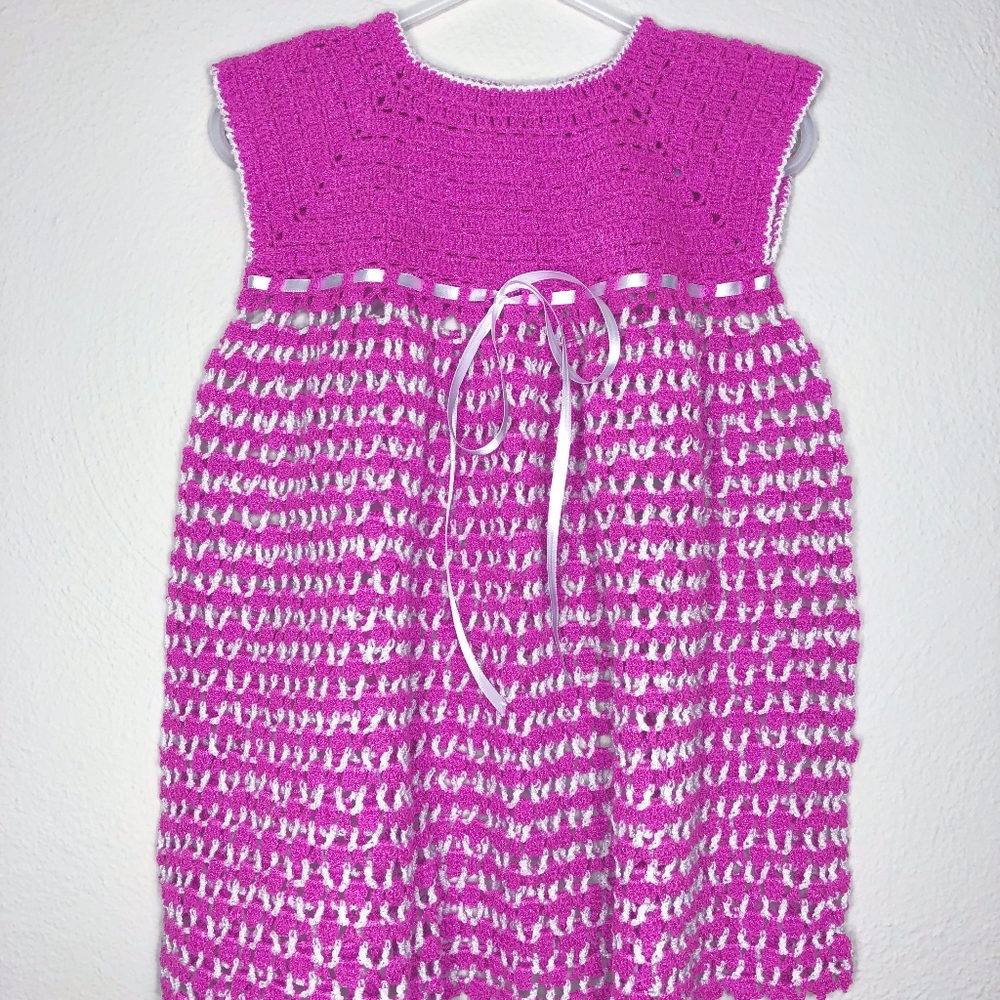 crochet purple and white toddler dress